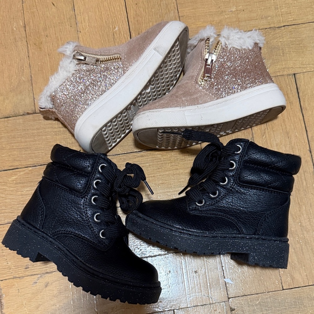 Black and Glitter High-Top Boots